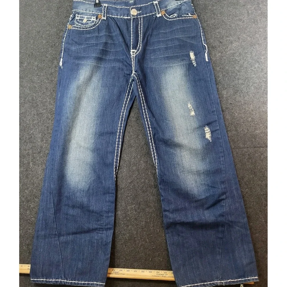 True Religion Joey Super T Flare Men's 36x31 Jeans Dark Wash White Stitch USA